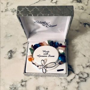 Nib, Silver & Stone Cross Stretch Bracelet